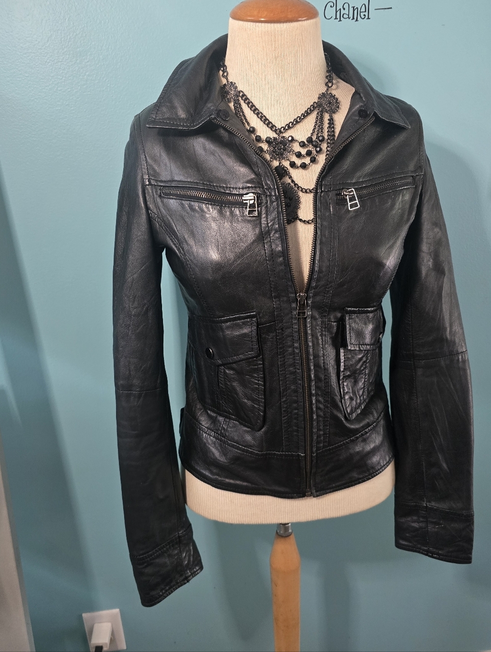Edgy and Chic Black Slim-Fit Leather Jacket